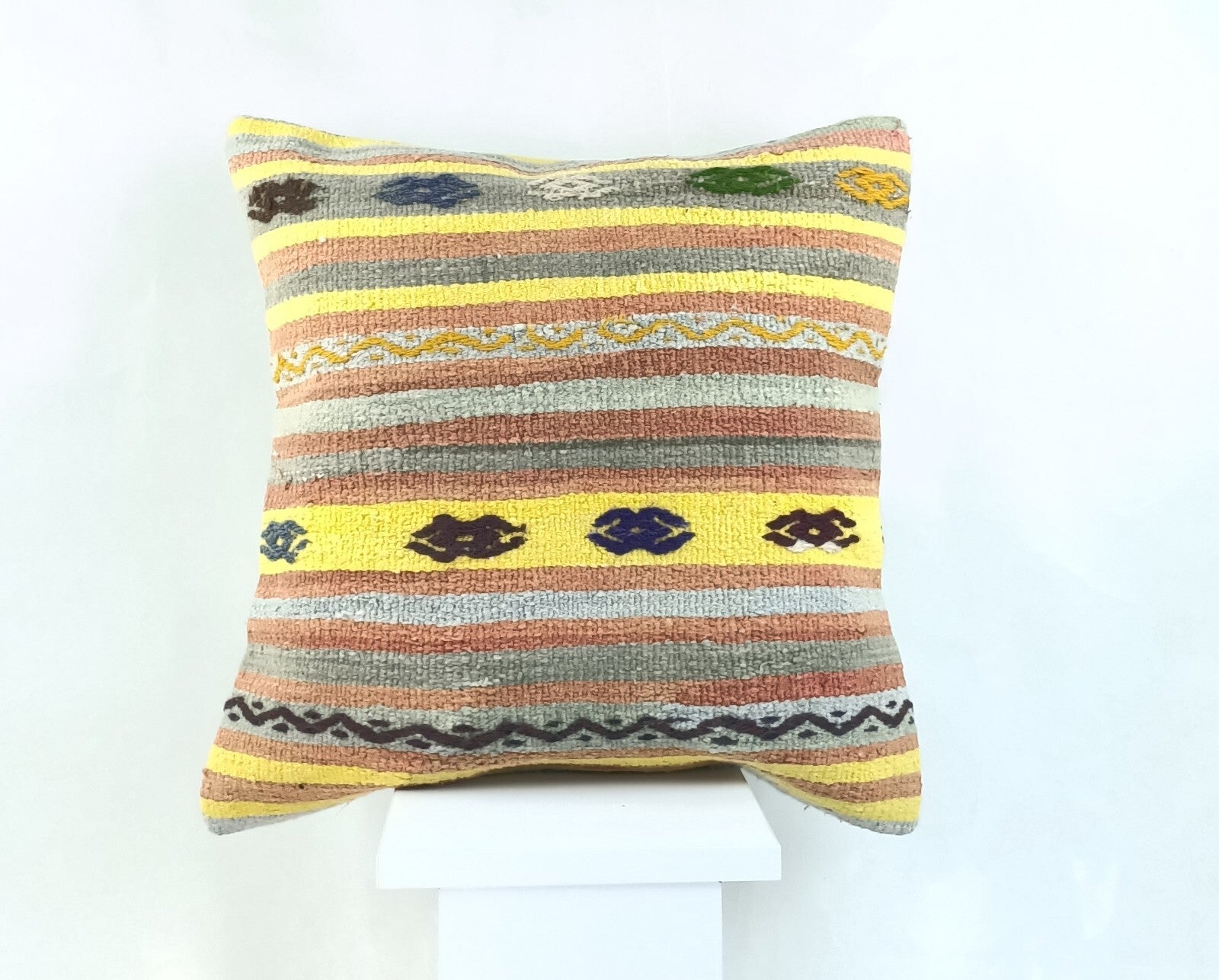 18"x18" Kilim Pillow Cover  Handmade Turkish Vintage Cushion Tribal Lumbar 2169