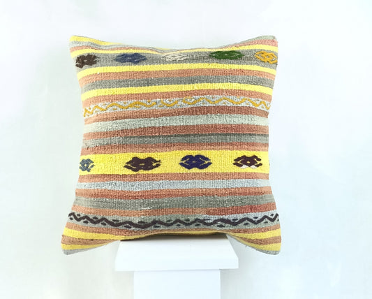 18"x18" Kilim Pillow Cover  Handmade Turkish Vintage Cushion Tribal Lumbar 2169