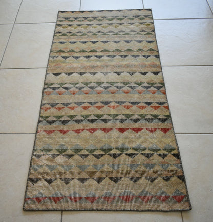 Small Turkish Runner 4.2x2 ft Vintage Runner Hallway Runner Handwoven Rug R16