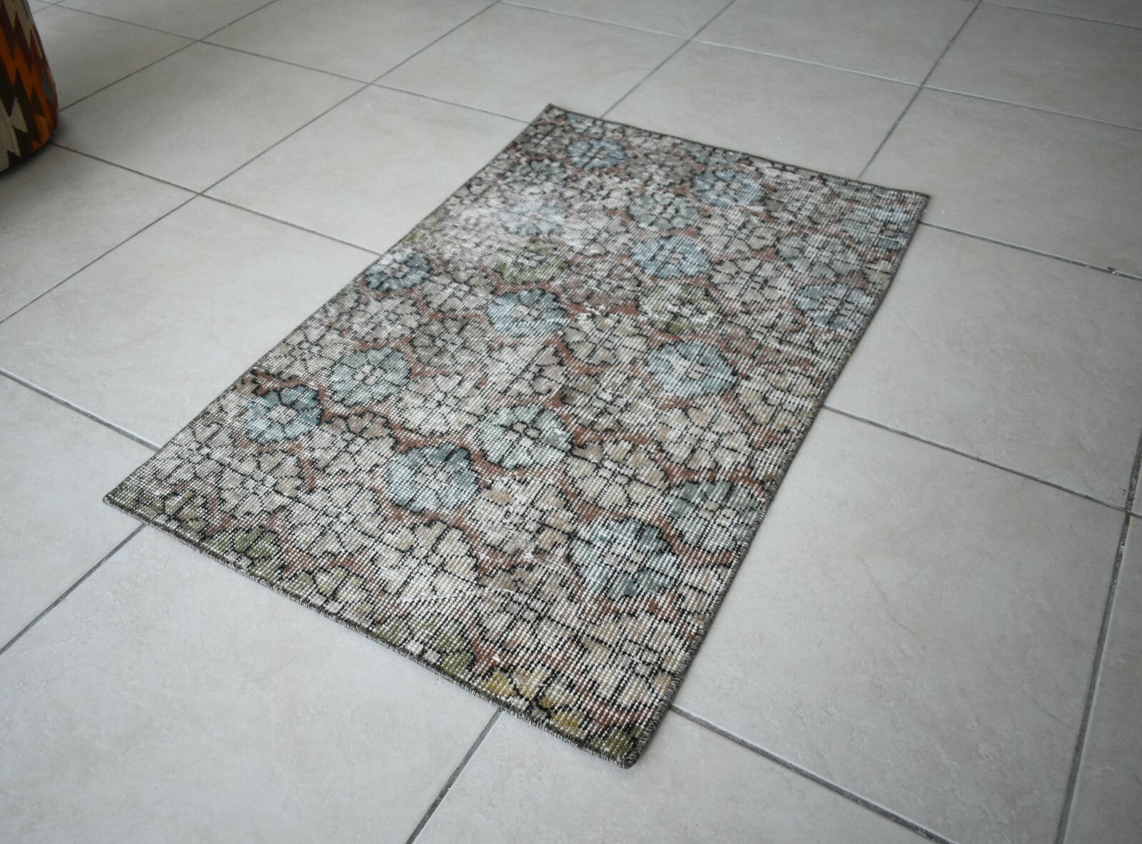 Vintage Runner 3.2x2 ft Small Turkish Runner Anatolian Floor Runner Rug R20