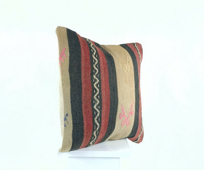 Turkish Kilim Pillow Cover 16x16 Home Decorative Tribal Wool Lumbar Cushion A426