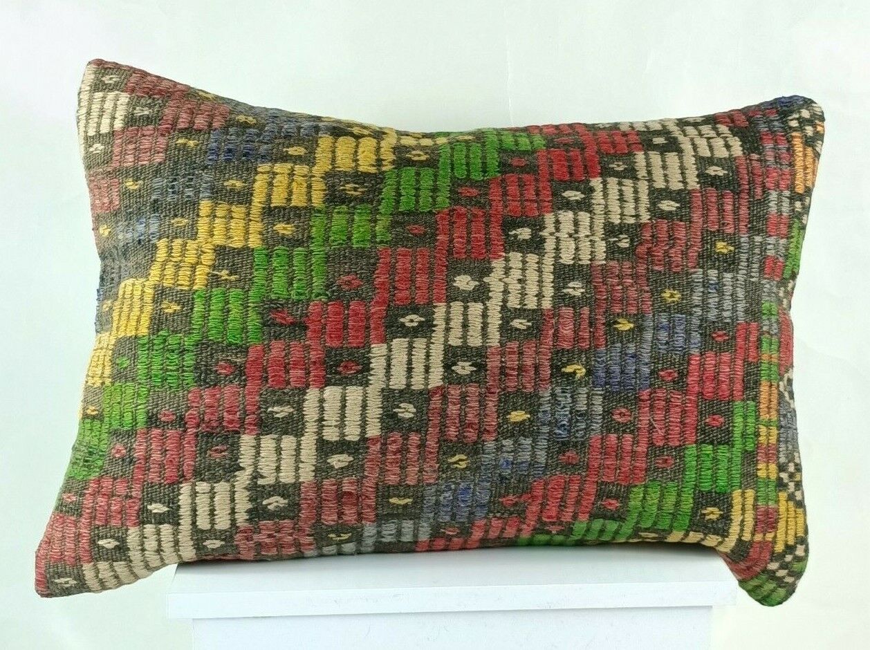 Kilim Pillow Cover 16x24 in Traditional Handmade Anatolian Lumbar Cushion  E1278