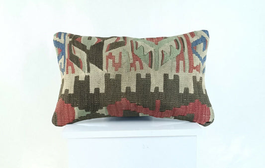 Kilim Lumbar Pillow Cover 12x20 Bohemian Vintage Wool Sofa Couch Cushion A974