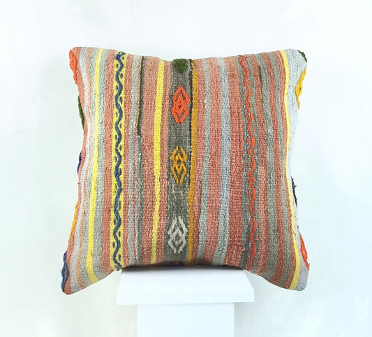 18"x18" Kilim Pillow Cover  Handmade Turkish Vintage Cushion Tribal Lumbar 2145