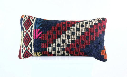 Handmade Turkish Kilim Pillow Cover 12x24 Ethnic Boho Sofa Lumbar Cushion E1009