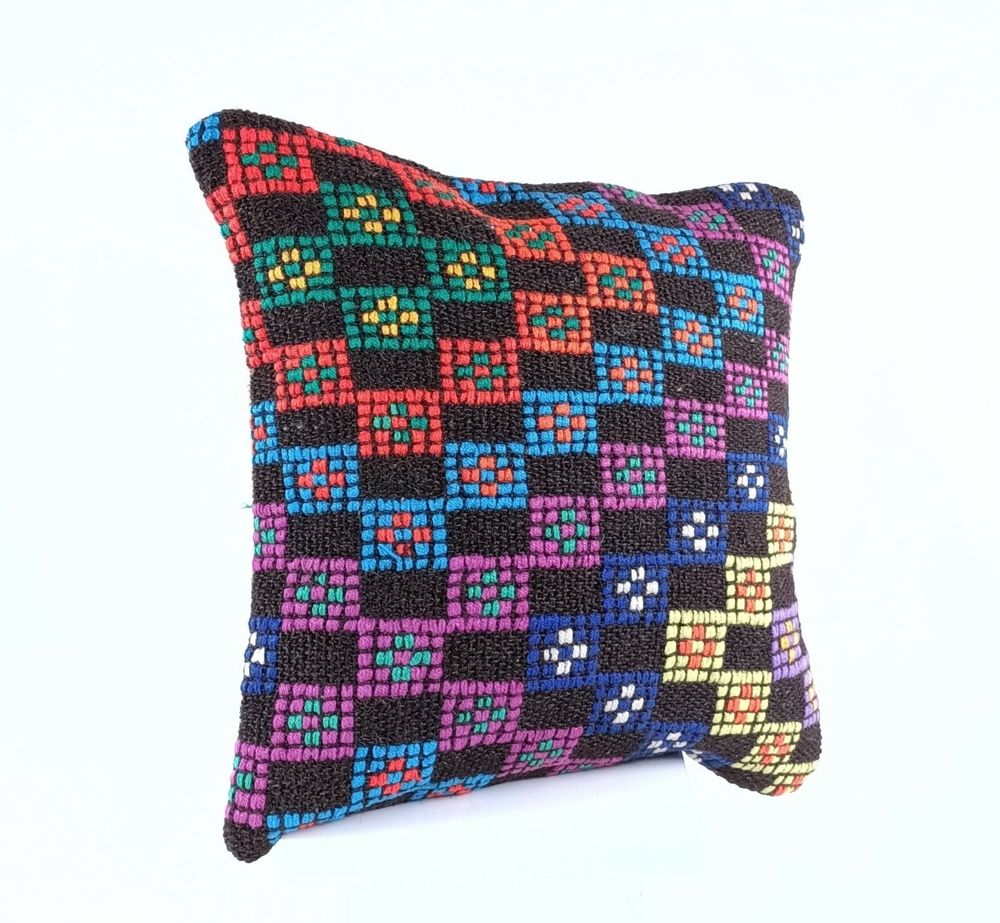 Turkish Handmade Kilim Pillow Cover 16x16 Home Decorative Wool Throw Lumbar A620