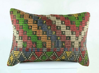 Kilim Pillow Cover 16x24 Handwoven Traditional Oushak Rug Cushion Lumbar E1224