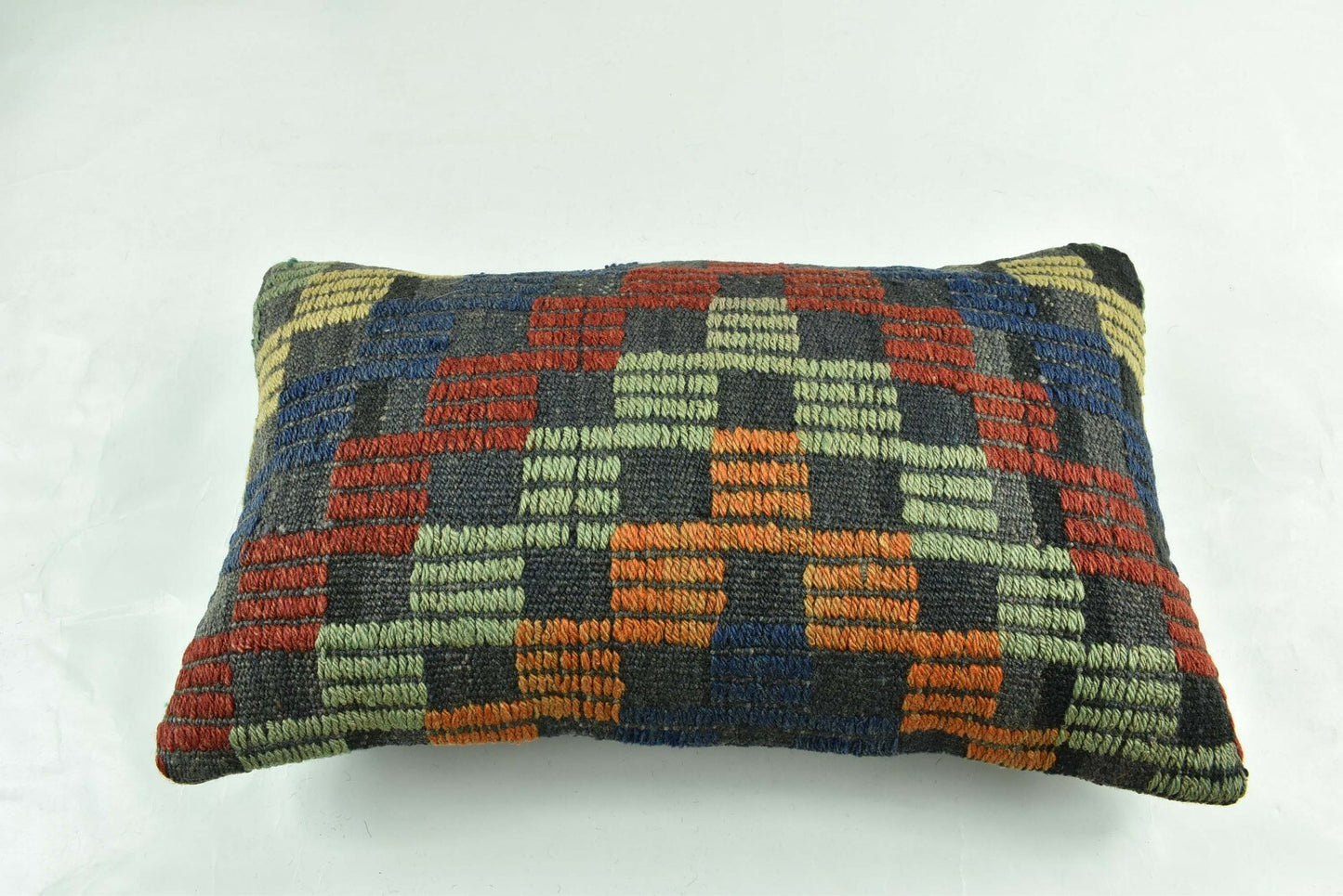 Kilim Pillow Cover 12x20 Turkish Handmade Vintage Couch Lumbar Cushion  A1848
