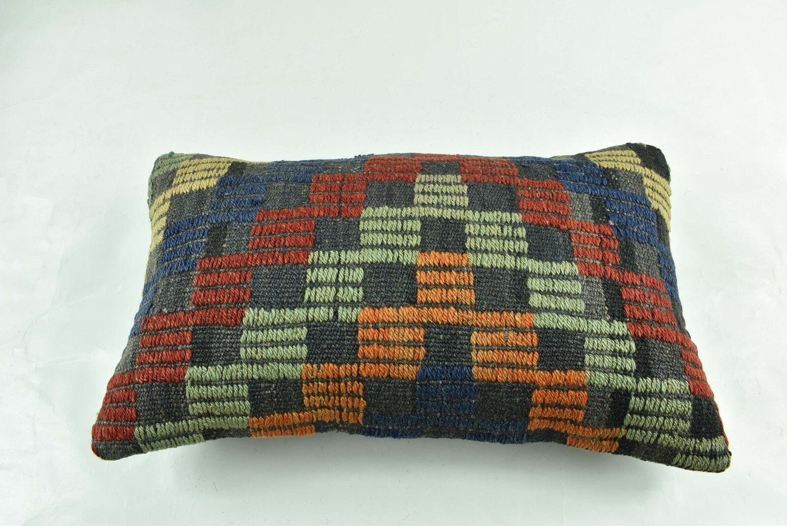 Kilim Pillow Cover 12x20 Turkish Handmade Vintage Couch Lumbar Cushion  A1848