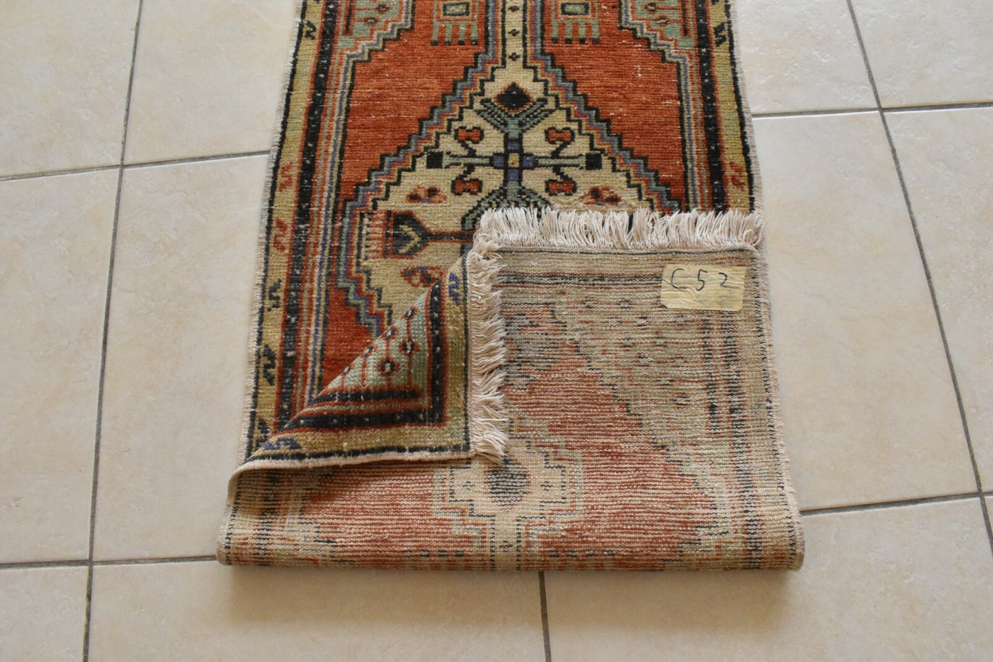Oushak Small Rug 1.7 x 4.4 ft Handknotted Entryway Hallway Wool Runner C52