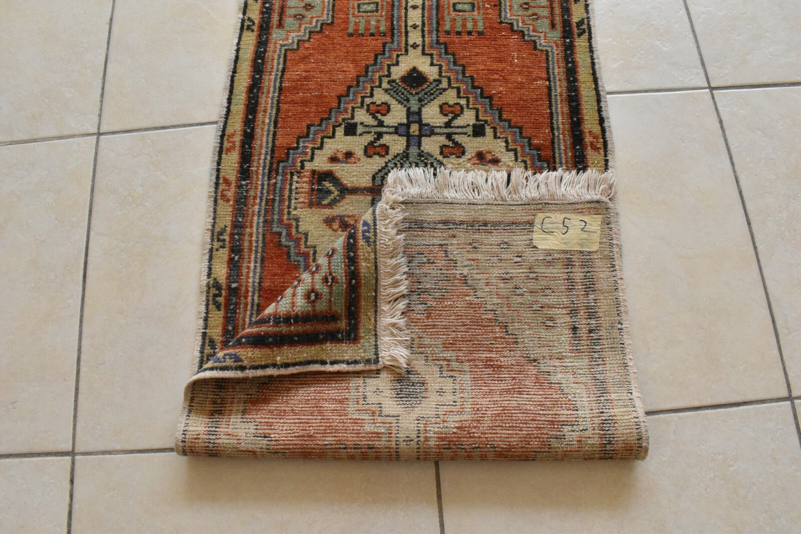 Oushak Small Rug 1.7 x 4.4 ft Handknotted Entryway Hallway Wool Runner C52