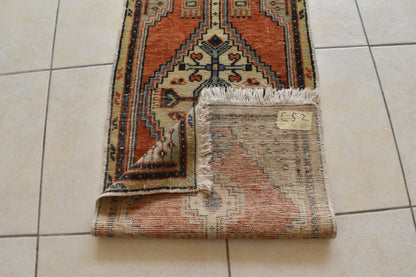 Oushak Small Rug 1.7 x 4.4 ft Handknotted Entryway Hallway Wool Runner C52
