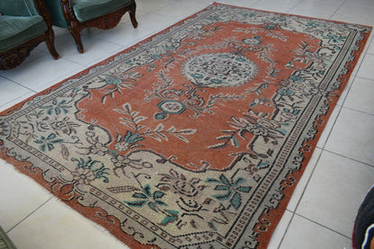 Large Turkish Rug 9.2x5.2 ft Vintage Rug Faded Oushak Rug Living Room Carpet B23