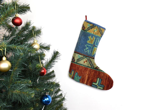 Kilim Christmas Stocking Vintage Rug Stocking Ethnic Decorative Xmas Socks S913