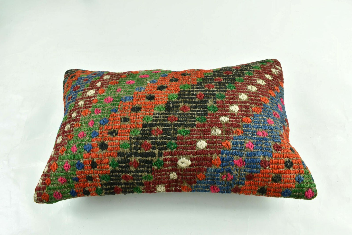 Kilim Pillow Cover 12x20 Turkish Handmade Vintage Couch Lumbar Cushion  A1843