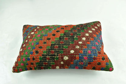 Kilim Pillow Cover 12x20 Turkish Handmade Vintage Couch Lumbar Cushion  A1843