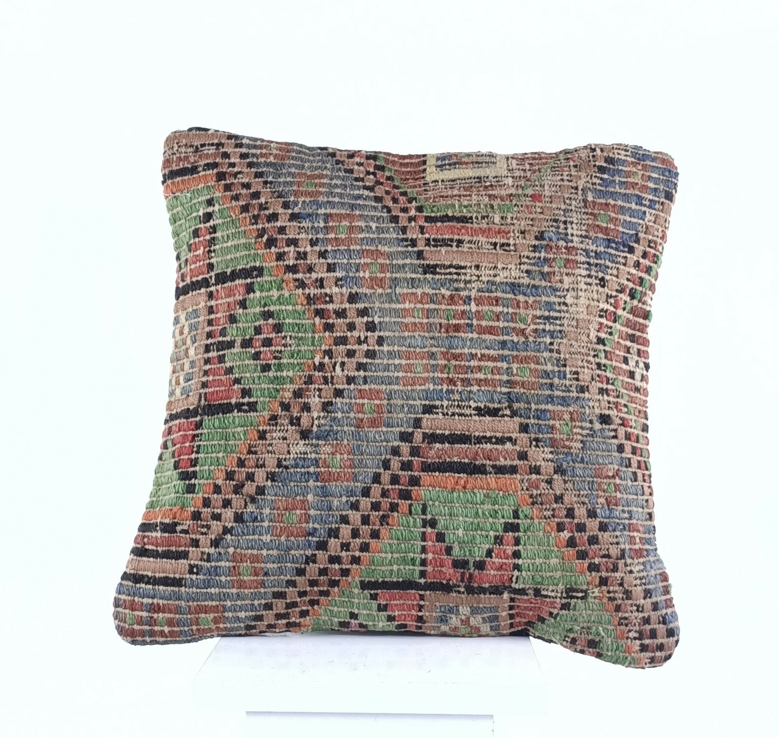  Turkish Kilim Pillow Cover 16x16 Home Decorative Wool Handmade Rug Cushion A508