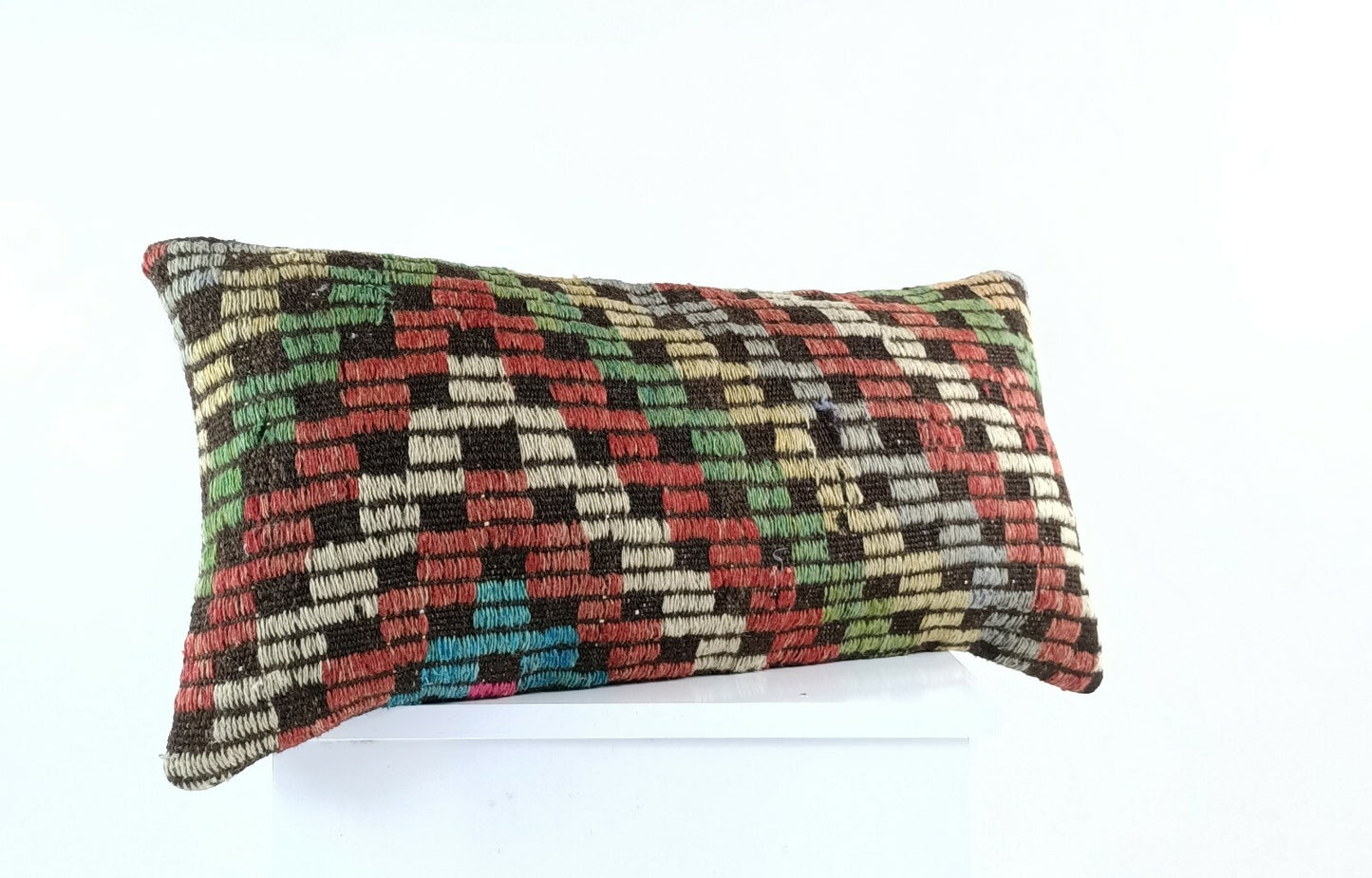 Handmade Kilim Lumbar Cover 12x24 Turkish Rug Boho Tribal Throw Pillow Case E926