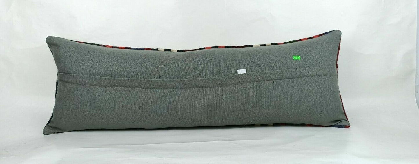 Kilim Pillow Cover 12x36 Handknotted Turkish Tribal Ethnic Lumbar Cushion E684