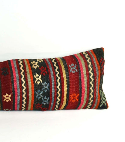 Long Kilim Pillow Cover 12x42 Handmade Oushak Rug Ethnic Ottoman Lumbar  A2084