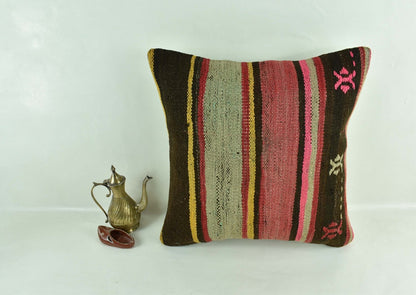 18"x18" Kilim Pillow Cover  Handmade Turkish Vintage Cushion Tribal Lumbar 3035