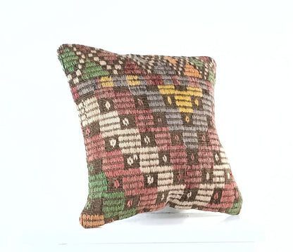 14"x14" Kilim Pillow Cover Handmade Turkish Tribal Ethnic Boho Rug Cushion E1310