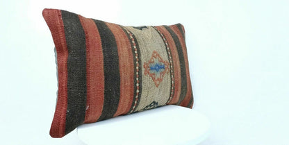 12x20 Kilim Pillow Cover Handmade Traditional Turkish Wool Lumbar Cushion E515