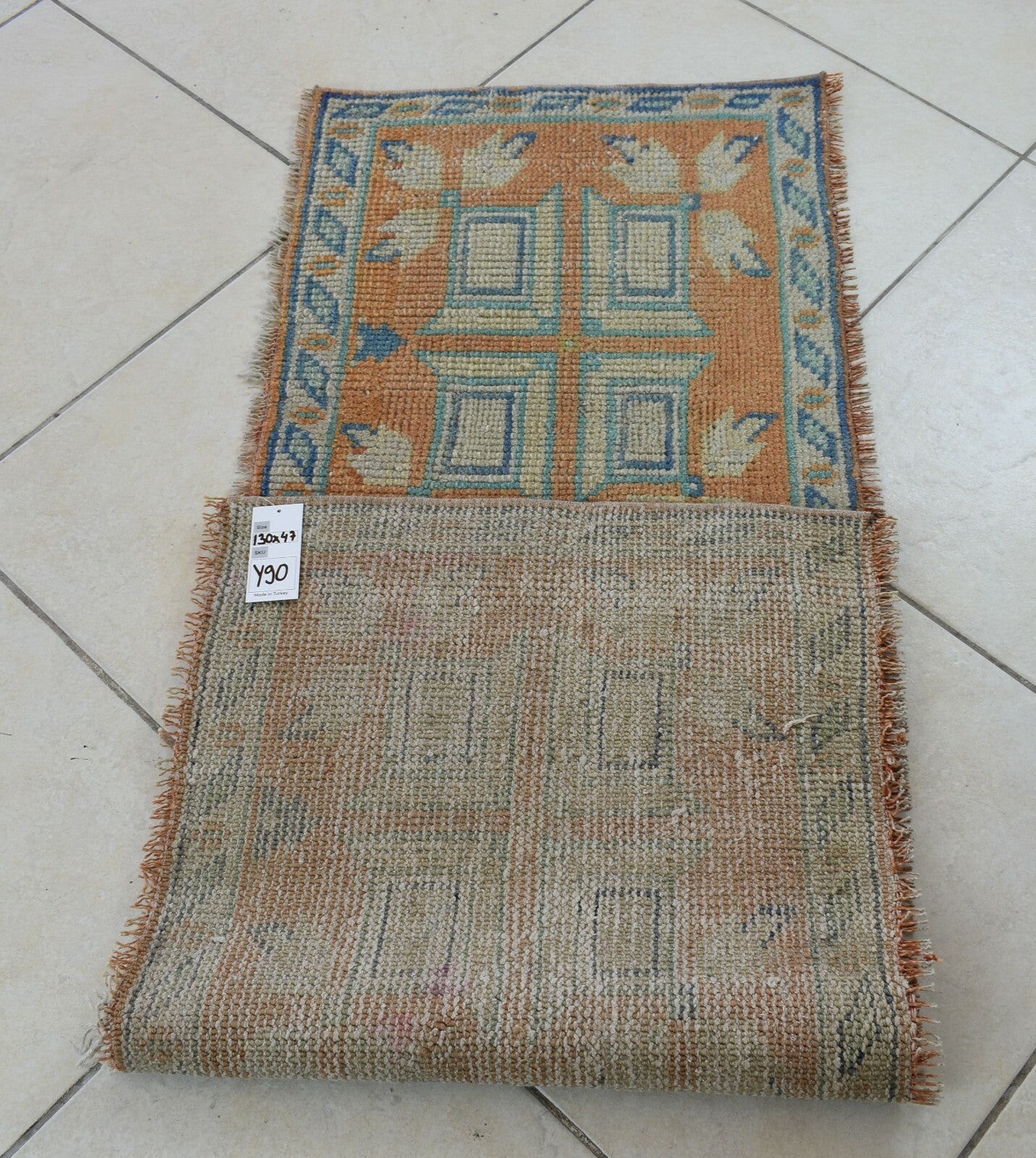 Vintage Runner 4.2x1.5 ft Mini Turkish Rug Oushak Runner Anatolian Runner Y90