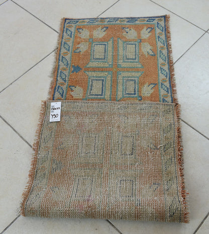 Vintage Runner 4.2x1.5 ft Mini Turkish Rug Oushak Runner Anatolian Runner Y90
