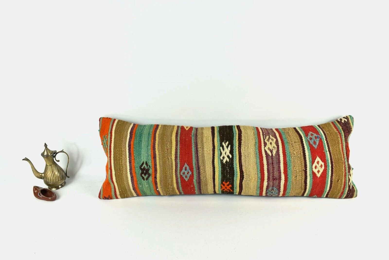 Long Kilim Lumbar Pillow Cover 12x36 Handmade Anatolian Ethnic Rug Cushion A2030