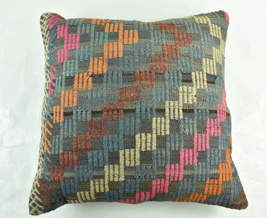 24x24 Kilim Pillow Cover Large Vintage Oushak Rug Ethnic Sofa Cushion 3065