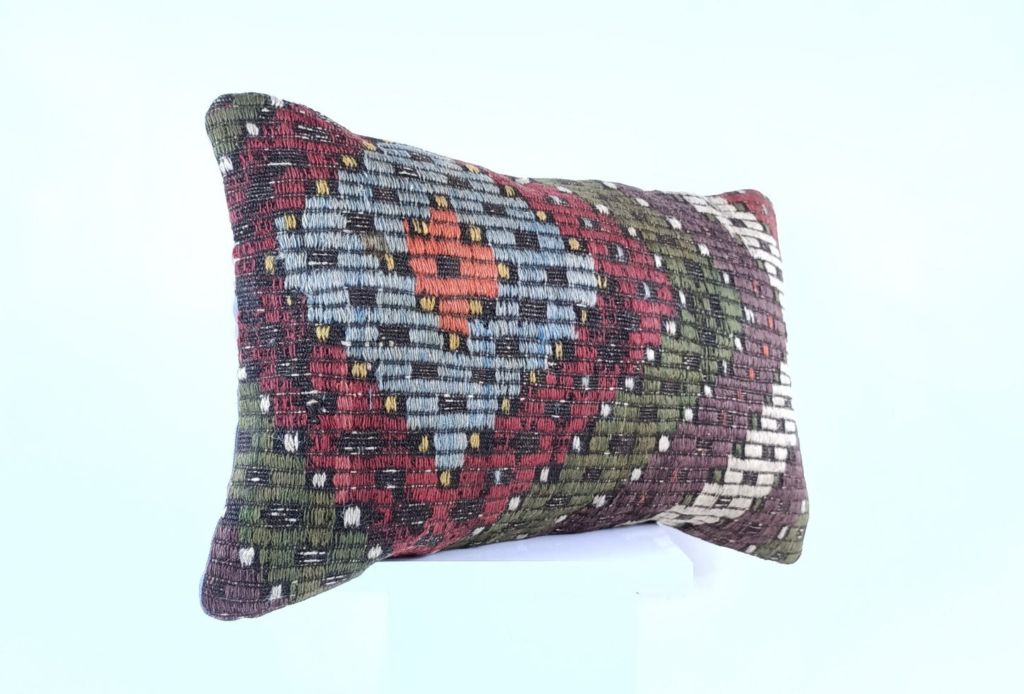 Kilim Pillow Cover 12x20 Handmade Turkish Rug Boho Ethnic Lumbar Cushion 1909