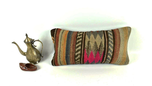 Kilim Pillow Cover 8x16 in Vintage Home Decorative Ethnic Lumbar Case A1990