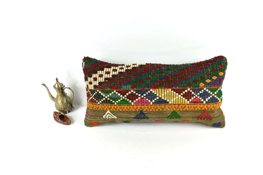 Home Decorative Handmade 12x24 Tribal Vintage Turkish Kilim Pillow Cover 3370