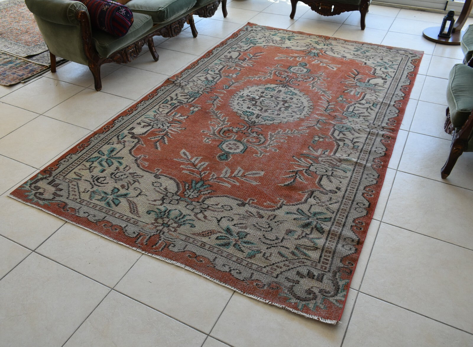 Large Turkish Rug 9.2x5.2 ft Vintage Rug Faded Oushak Rug Living Room Carpet B23