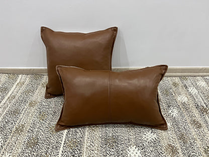 Genuine Leather Fabric Double Sided Pillow Cover Black Brown Lumbar Cushion Case