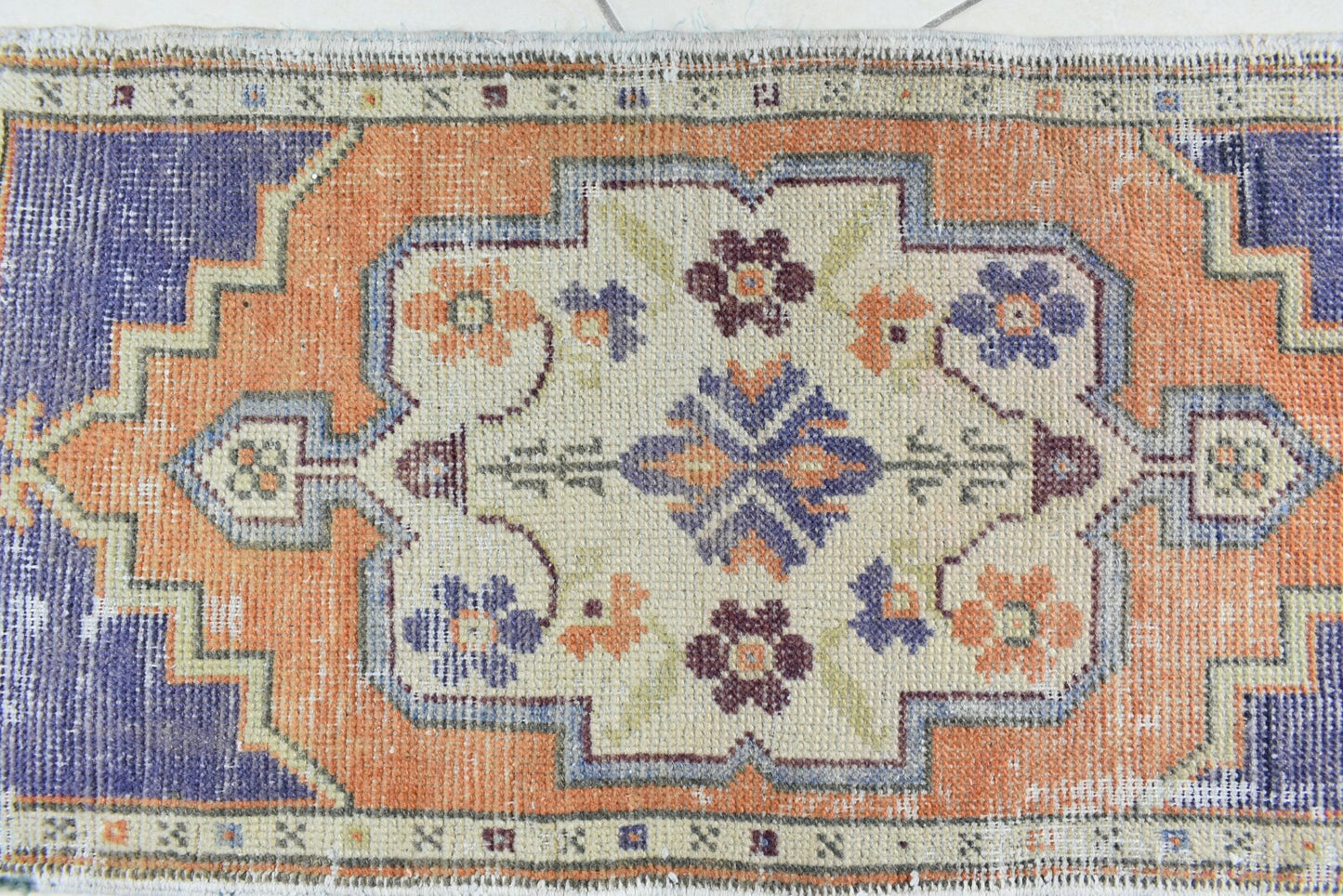 Turkish Runner 3.2x1.6 ft Vintage Small Rug Oushak Runner Anatolian Mini Rug Y70