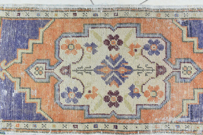 Turkish Runner 3.2x1.6 ft Vintage Small Rug Oushak Runner Anatolian Mini Rug Y70