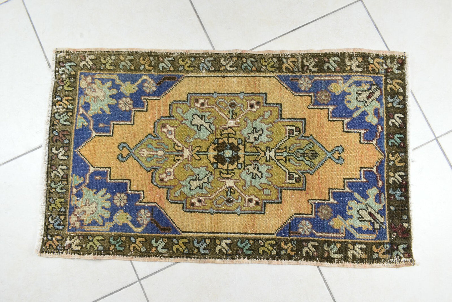 Turkish Runner 3.1x1.8 ft Vintage Small Rug Oushak Runner Anatolian Mini Rug Y60
