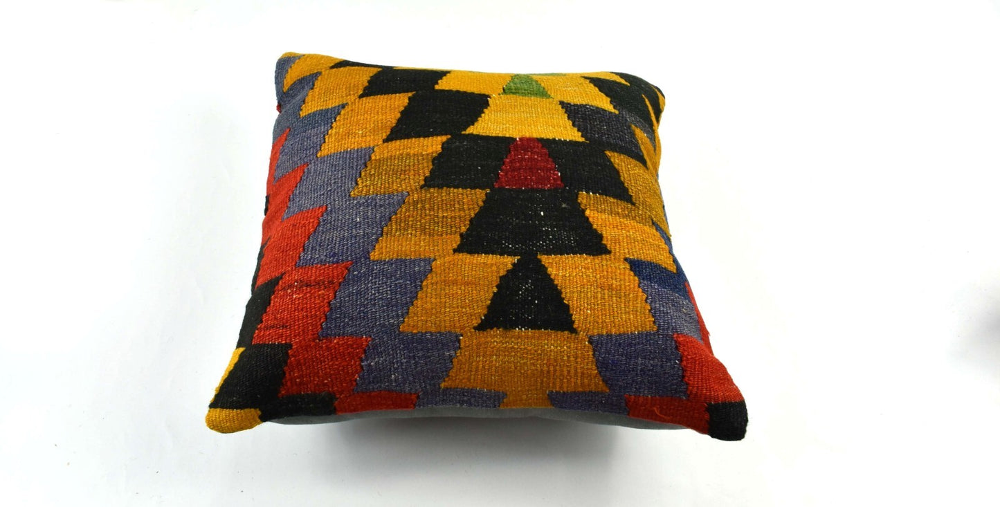 18"x18" Kilim Pillow Cover  Handmade Turkish Vintage Cushion Tribal Lumbar 3401