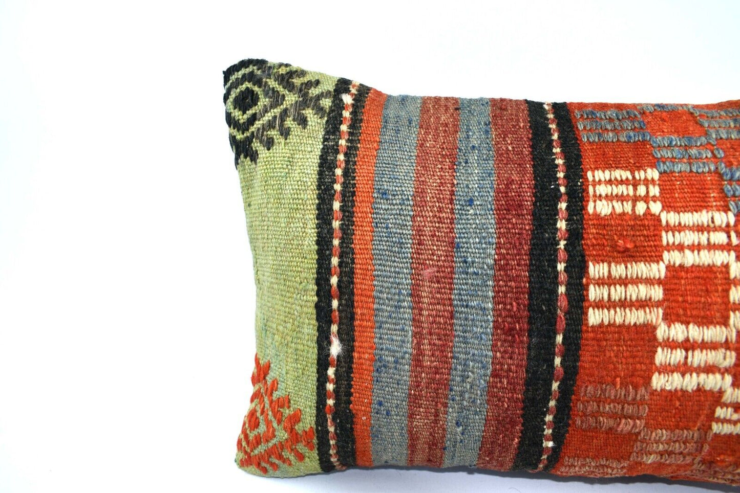 Kilim Pillow Cover 12x20 Handmade Turkish Rug Boho Ethnic Lumbar Cushion 4871