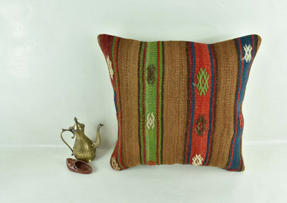 18"x18" Kilim Pillow Cover  Handmade Turkish Vintage Cushion Tribal Lumbar 3031