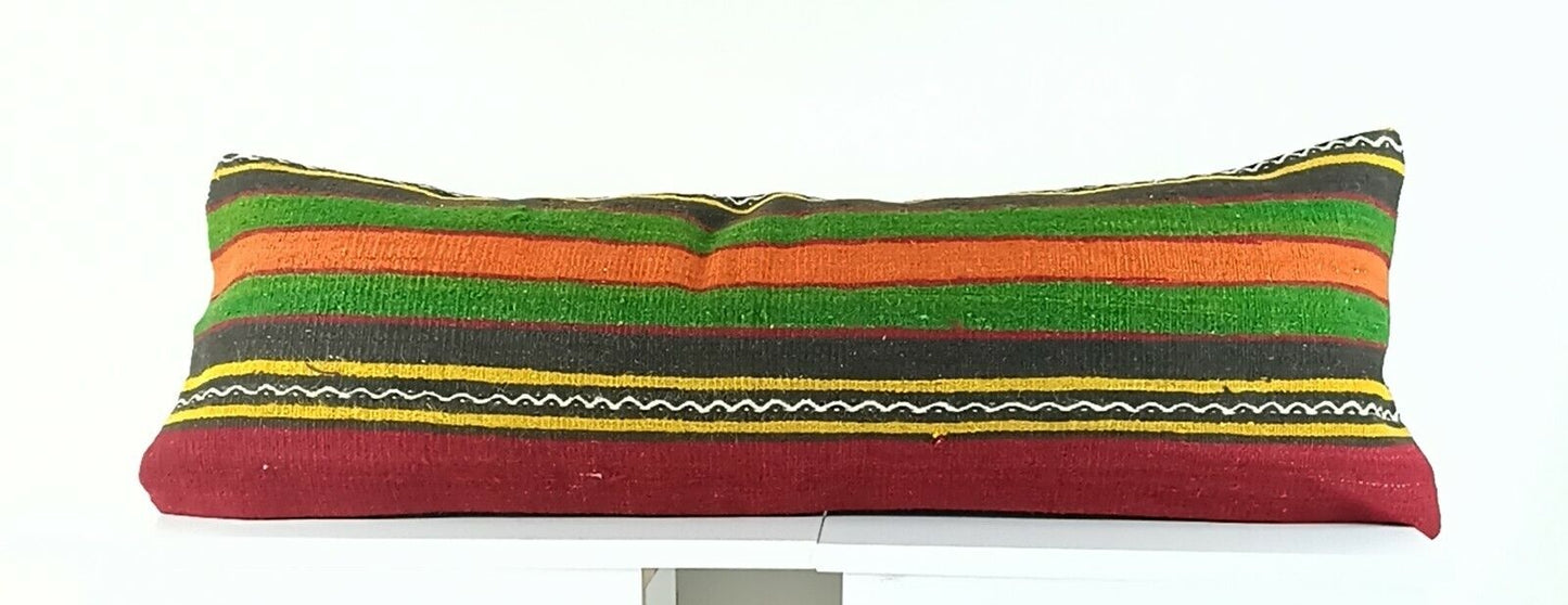 Lumbar Pillow Cover 12x36 Handknotted Kilim Rug Boho Wool Vintage Cushion A1106