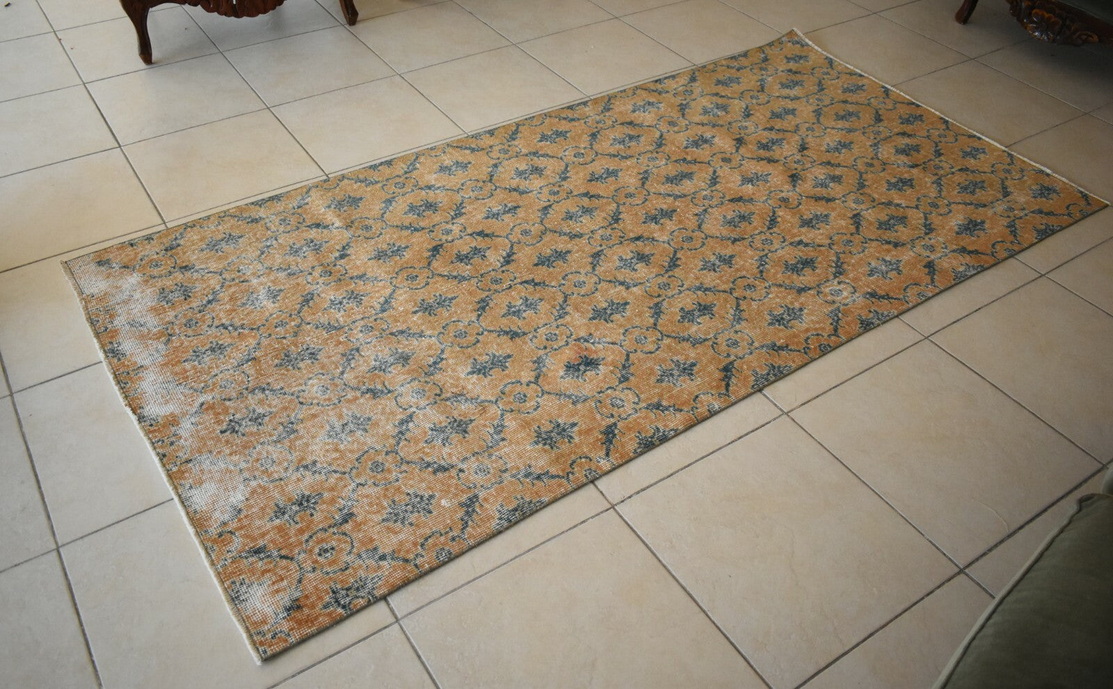 Oushak Runner 7.6x3.8 ft Handwoven Turkish Runner Vintage Runner Floor Rug R02