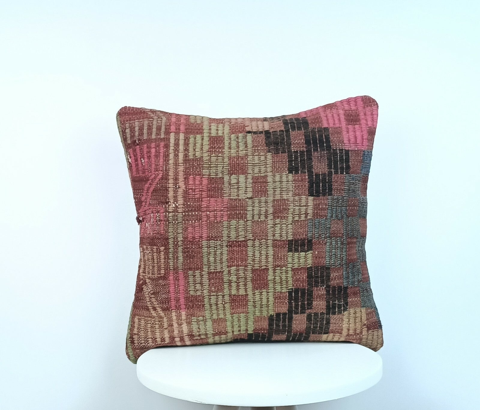 Kilim Pillow Cover 16"x16" Home Decorative Boho Rustic Rug Lumbar Cushion E195