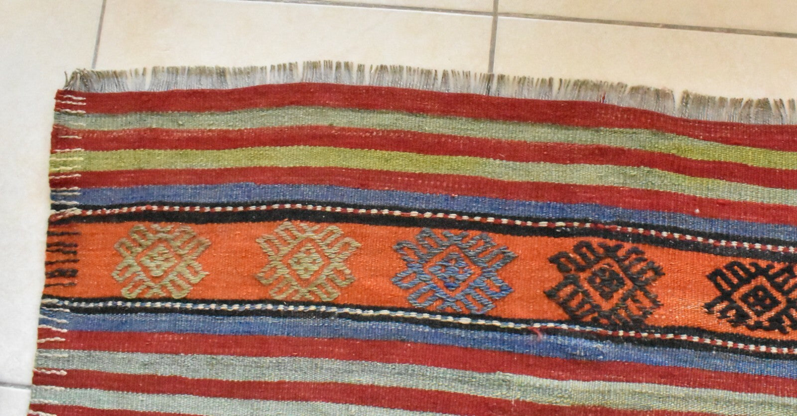 Handmade Kilim  5.7 x 9.1 ft  Vintage Traditional Striped Orange Area Rug C24