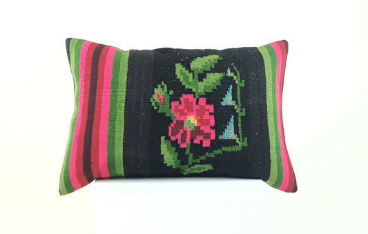 Kilim Pillow Cover 16x24 Tribal Vintage Turkish Carpet Lumbar Pillow Cover 2257