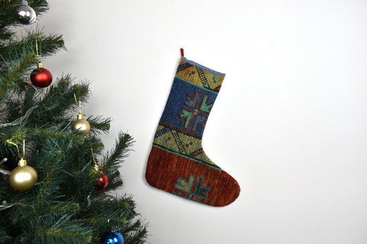 Kilim Christmas Stocking Vintage Rug Stocking Ethnic Decorative Xmas Socks S858