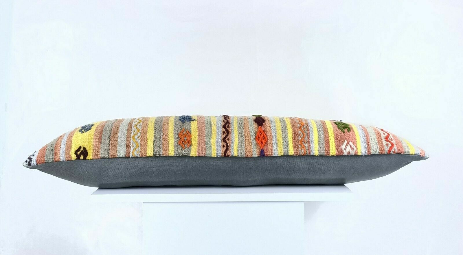 Kilim Lumbar Pillow 12x36 Handmade Oushak Rug Wool Long Throw Cushion Cover A648