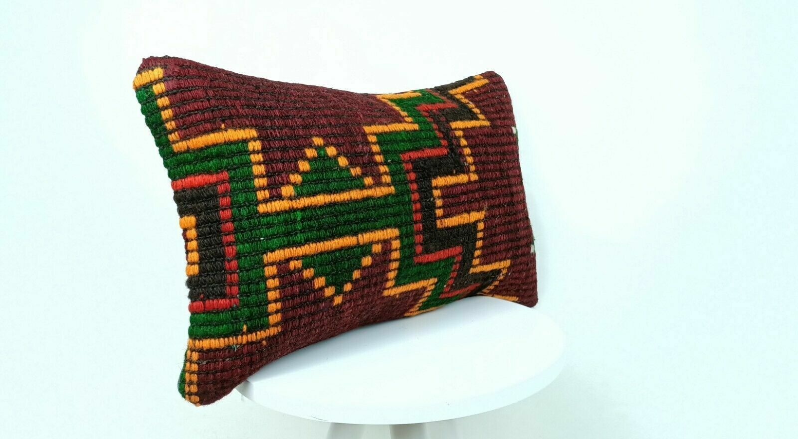 12x20 Kilim Pillow Cover Handmade Traditional Turkish Wool Lumbar Cushion E520